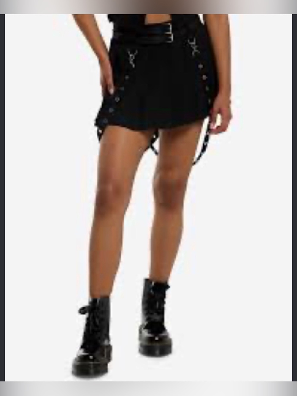 SOCIAL COLLISON Black Suspender pleated mini skirt size large goth retro